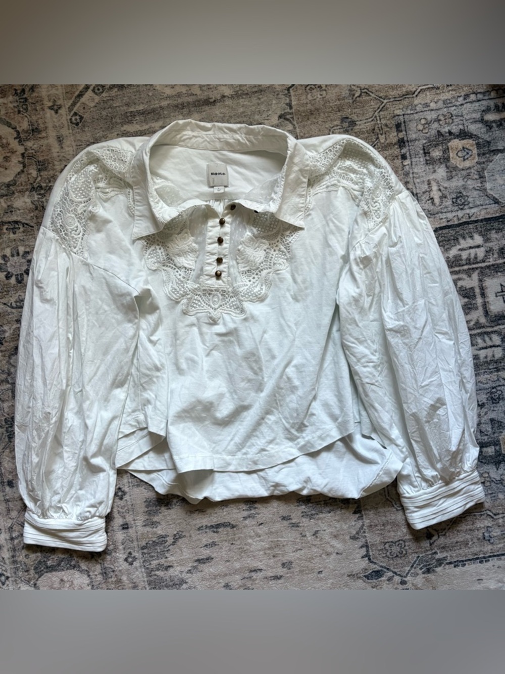 Maeve Anthropologie Balloon-Sleeve Collared Yoke Top white size L - Picture 5 of 12